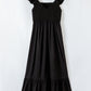 V Neck Flutter Sleeve Smocked Bodice High Waist Ruffle Maxi Dress