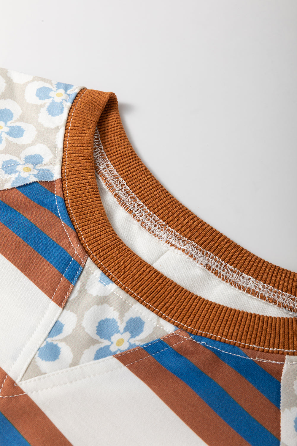 Striped Floral Printed Patchwork Lantern Sleeve Blouse