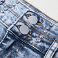 Rhinestone Light Wash Raw Hem High Waist Denim Shorts