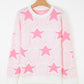 Oversized Cute Star Pattern Ribbed Edge Drop Shoulder Sweater