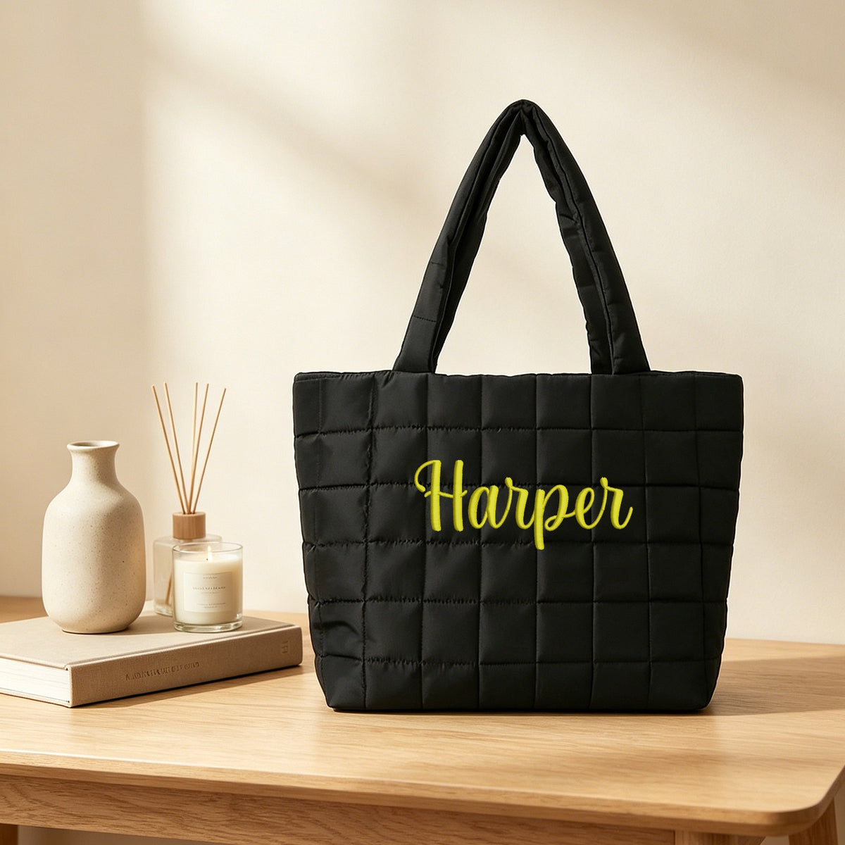 Custom Name Quilted Puffer Tote