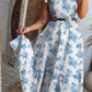 Floral Print Shirred Knot Shoulder Sleeveless Long Dress
