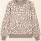 Leopard Spots Pattern Ribbed Trim Drop Shoulder Sweater