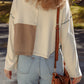 Color Block Waffle Knit Stitch Detail Long Sleeve Top