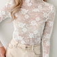 Sheer Floral Lace Mesh Mock Neck Long Sleeve Top