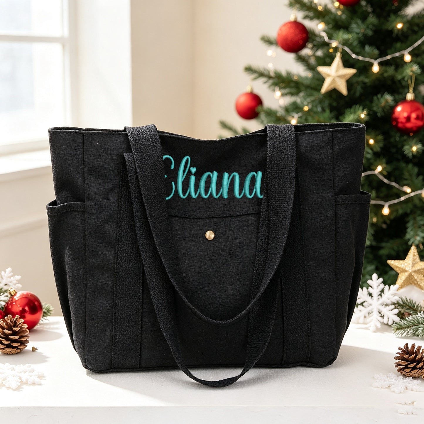 Custom Embroidered Canvas Pocket Tote Bag