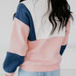 Colorblock Patchwork Half Button Baggy Sweatshirt