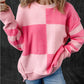 Checkered Striped Sleeve Sweater