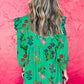 Floral Ruffled Three Quarter Sleeve Buttoned Mini Dress