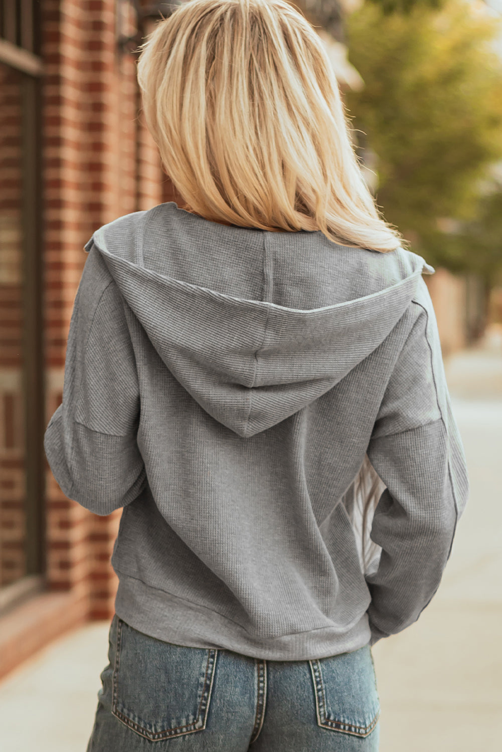 Splicing Zip Up Front Button Hooded Jacket