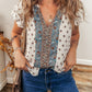 Boho Pattern Tiered Ruffled Sleeve V Neck Buttoned Blouse