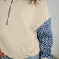 Checkered Patchwork Kangaroo Pocket Half Zipper Hoodie