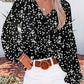 White Floral Print V Neck Long Puff Sleeve Top