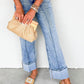 Center Seam Cuffed Hem Straight High Waist Jeans