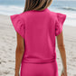Striped Flutter Sleeve Zipped Collar Set