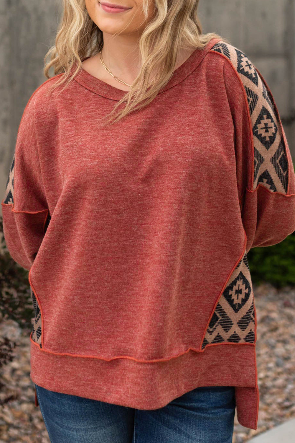 Plus Size Aztec Patchwork Sweatshirt