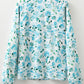 Floral Print Frilled Trim Tie Neck Elastic Cuffs Long Sleeve Blouse