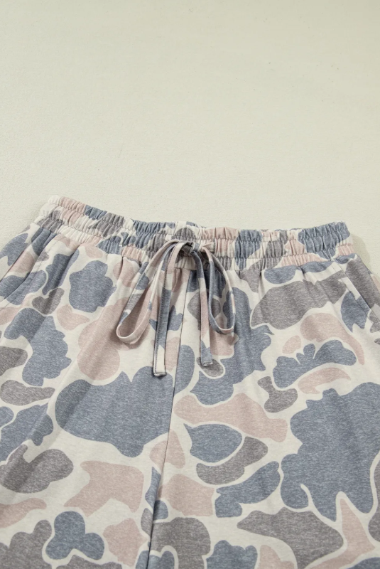 Multicolour Camouflage Loose Tee Drawstring Shorts 2pcs Outfit