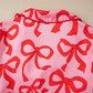 2pcs Bow Print Shirt Style Long Sleeve Pajama Set