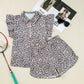Leopard Half Zipper Collared Ruffled Sleeve Top and Short Set