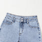 Rhinestone Light Wash Raw Hem High Waist Denim Shorts