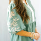 V Neck Embroidered Puff Sleeve Babydoll Blouse