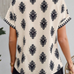 Geometric Print Short Sleeve V Neck Blouse