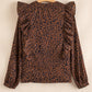 Leopard Print Ruffled Puff Sleeve Blouse