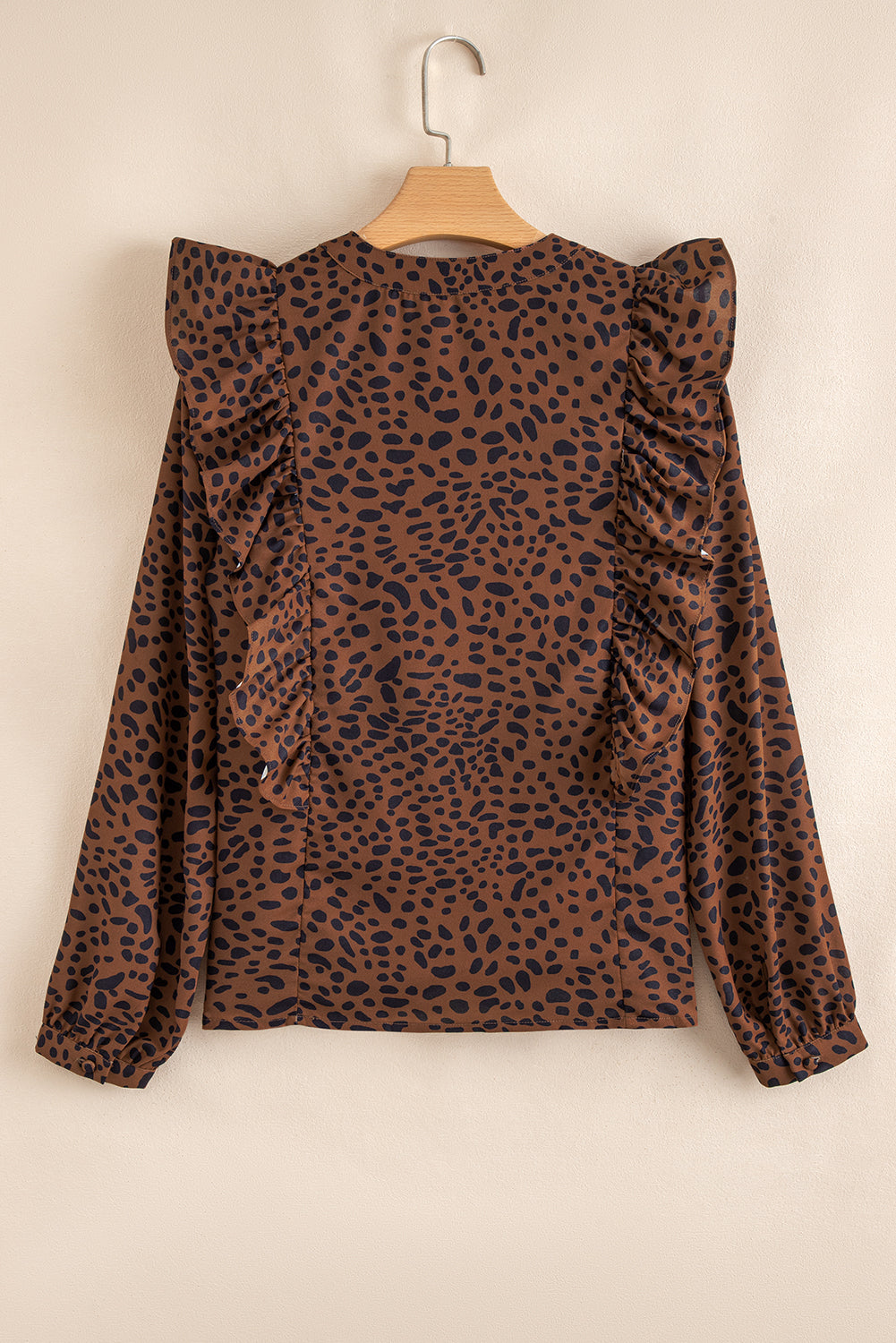 Leopard Print Ruffled Puff Sleeve Blouse