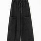 Mineral Wash Exposed Seam Drawstring High Waist Wide Leg Cargo Pants