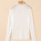 Sheer Mesh Patterned Lettuce Trim Slim Long Sleeve Top