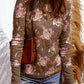 Floral Print Waffle Textured Long Sleeve Top
