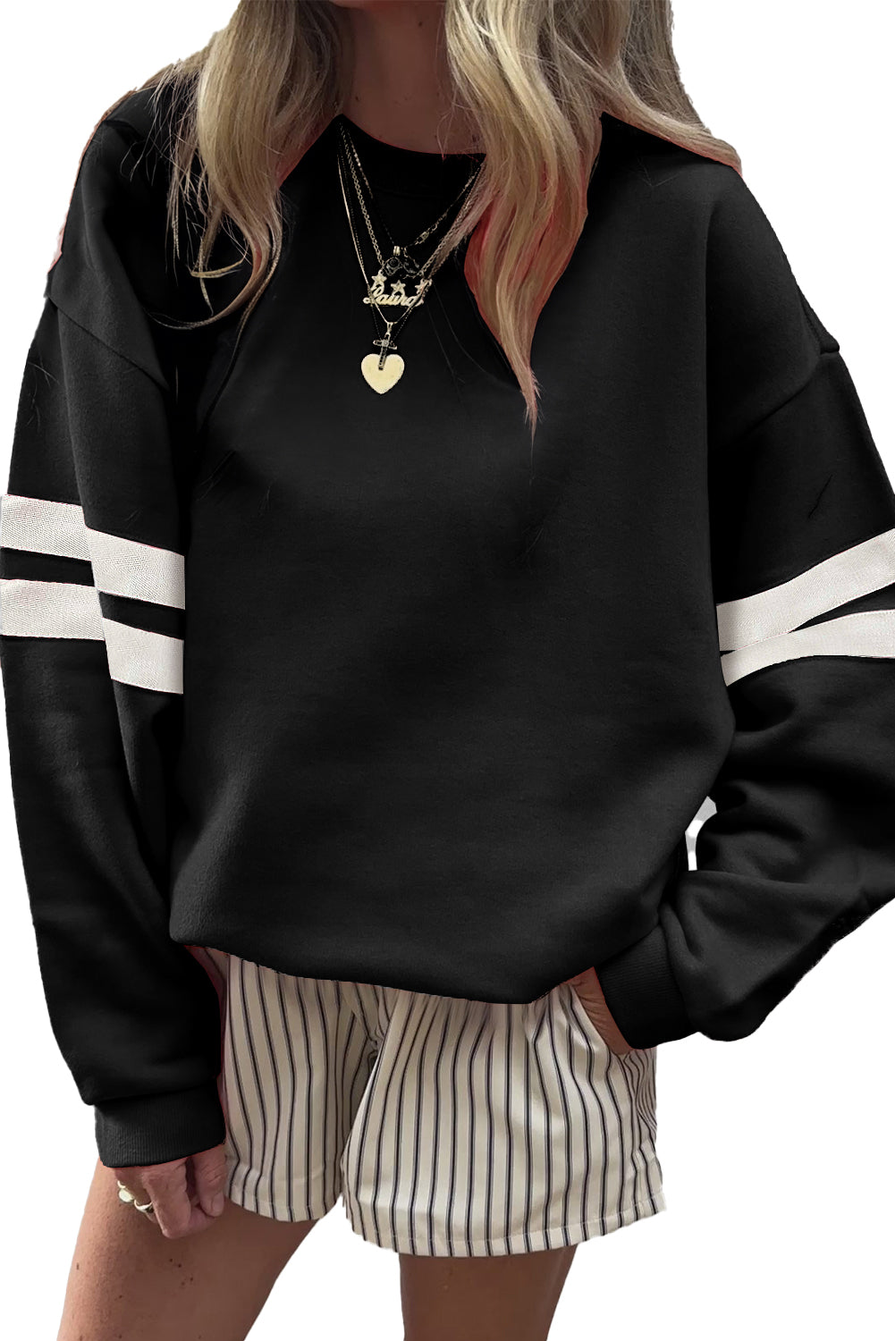 Varsity Striped Detail Drop Shoulder Oversized Sweatshirt