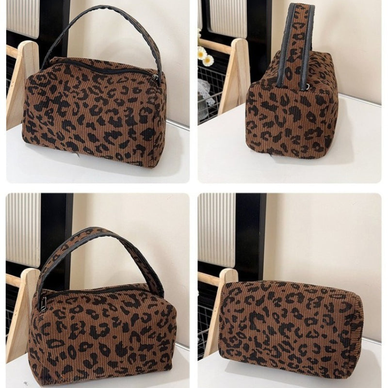 Corduroy Leopard Print Cosmetic Bag