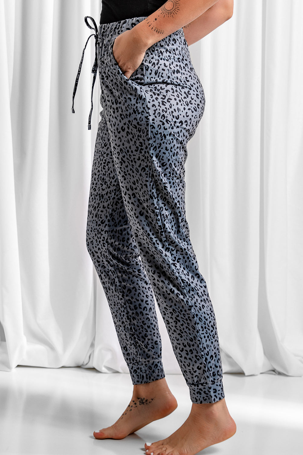 Leopard Elastic Waist Casual Joggers