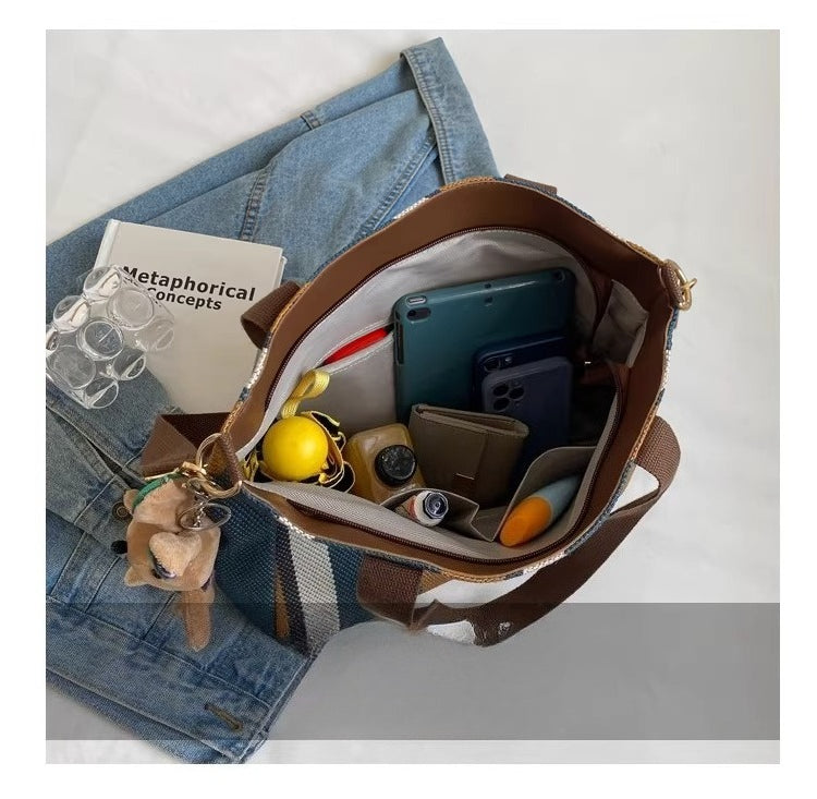 Canvas Striped Convertible Tote Bag