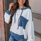 Colorblock Patch Pocket Drawstring Hooded Top