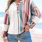 Striped Waffle Patchwork Exposed Seam Raw Edge Casual Knit Top