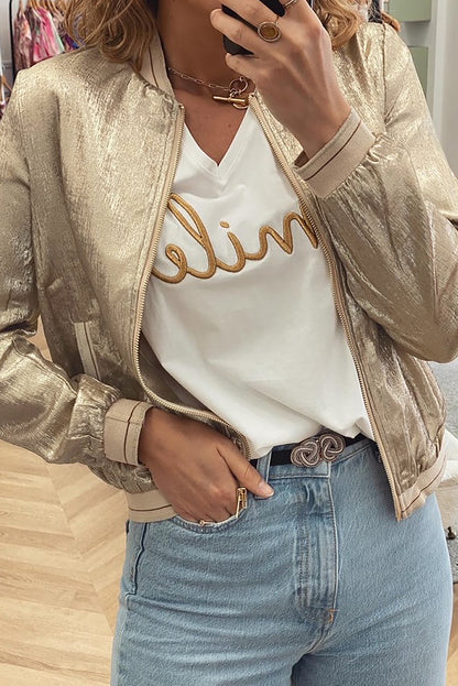 Metallic Zip up Baseball Jacket