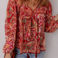 Ethnic Paisley Print Tassel Tie Puff Sleeve Boho Blouse