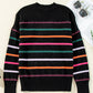 Colorful Striped Ribbed Trim Sweater