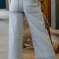 Cuffed Hem Wide Leg Jeans