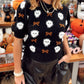 Short Puff Sleeve Bow Knot Plush Skeleton Halloween Sweater