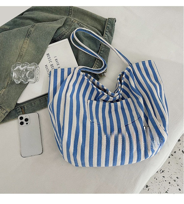Large Capacity Striped Canvas Bag