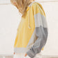 Color Block Drawstring V Neck Loose Fit Hooded Top