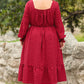 Lace-up Ruched Front Long Sleeve Ruffle Hem Plus Size Midi Dress