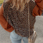 Leopard Floral Print Ribbed Puff Sleeve Patchwork Loose Pullover