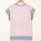 Corded Knit Contrast Trim Round Neck Cap Sleeve 2pcs Short Set