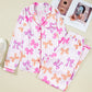Striped Bow Print Contrast Piping Trim Shirt and Pants 2pcs Pajama Set