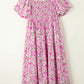 Dainty Floral Smocked Puff Sleeve Flowy Long Dress